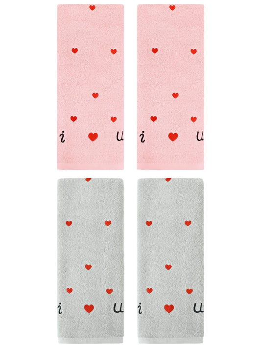 Unique Bargains 4 Pcs Letter Heart Pattern Hand Towels Pink/Light Grey 13" x 29"