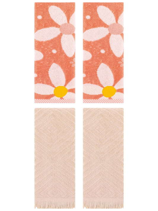 Unique Bargains 4 Pcs Soft Absorbent Bathroom Hand Towels 13 x 29 Inch Orange/Brown