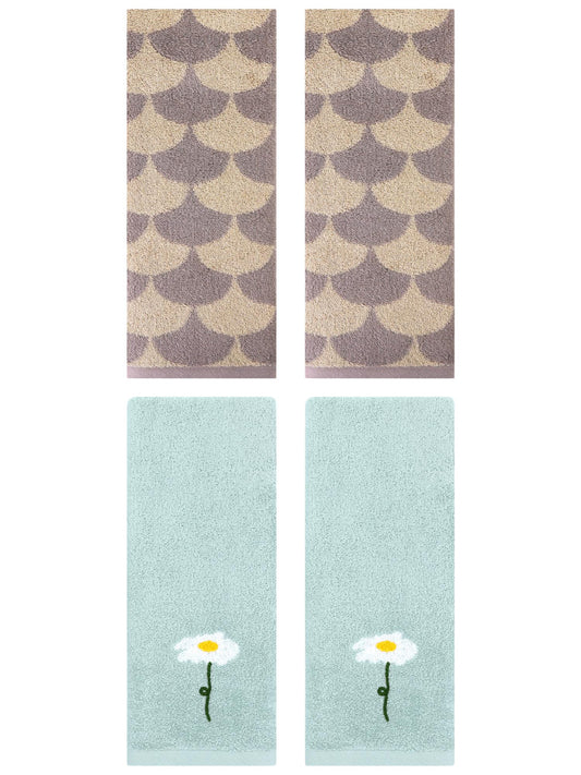 Unique Bargains 4 Pcs Soft Absorbent Hand Towels Blue/Brown 13" x 30"/13" x 29"
