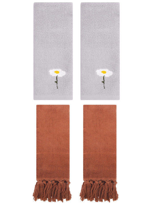 Unique Bargains 4 Pcs Soft Bath Towel Set Brown/Grey 14" x 30"/13" x 30"