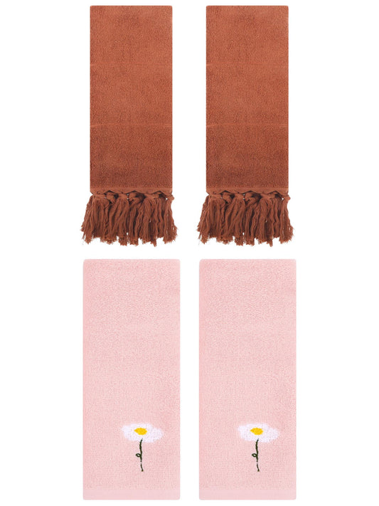 Unique Bargains 4 Pcs Soft Bath Towel Set Brown/Pink 14" x 30"/13" x 30"