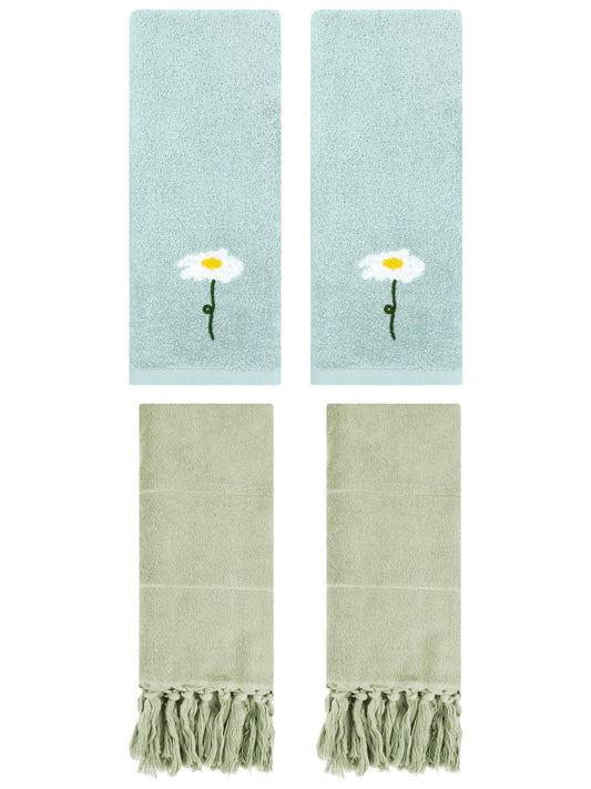 Unique Bargains 4 Pcs Soft Bath Towel Set Green/Blue 14" x 30"/13" x 30"