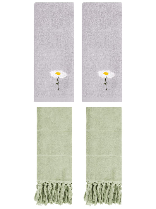 Unique Bargains 4 Pcs Soft Bath Towel Set Green/Grey 14" x 30"/13" x 30"