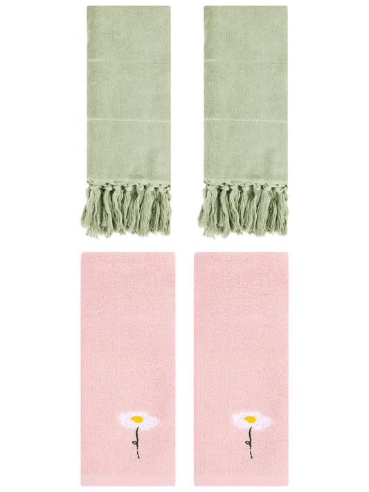 Unique Bargains 4 Pcs Soft Bath Towel Set Green/Pink 14" x 30"/13" x 30"