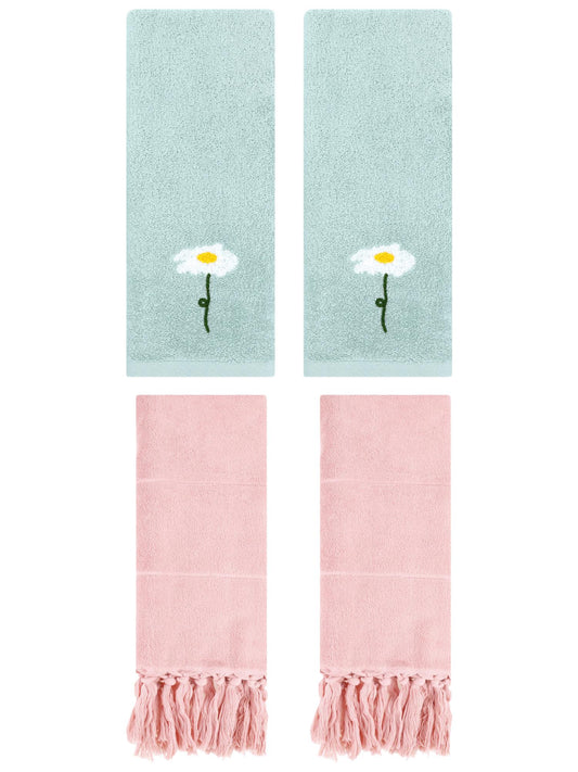 Unique Bargains 4 Pcs Soft Bath Towel Set Pink/Blue 14" x 30"/13" x 30"