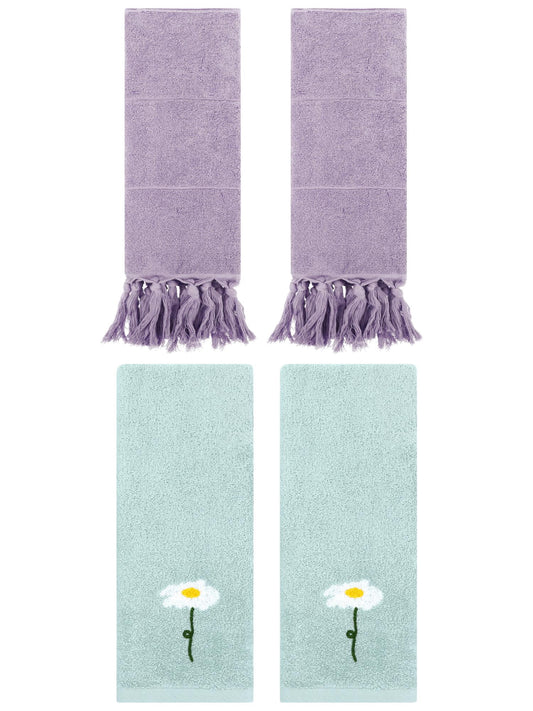 Unique Bargains 4 Pcs Soft Bath Towel Set Purple/Blue 14" x 30"/13" x 30"