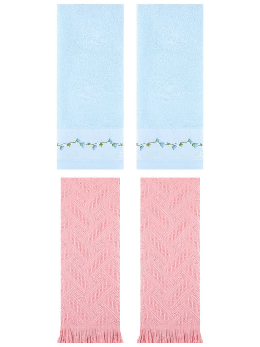 Unique Bargains 4 Pcs Soft Bathroom Hand Towels 13" x 29" Blue/Pink