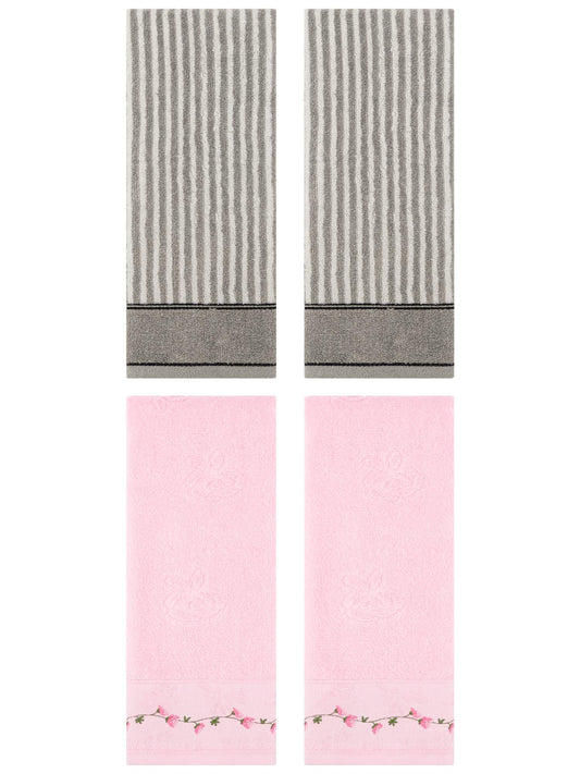 Unique Bargains 4 Pcs Soft Bathroom Hand Towels 13 x 29 Inch Grey/Pink