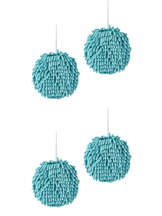 Unique Bargains 4 Pcs Soft Chenille Ball Hand Towels Blue 6" x 6"