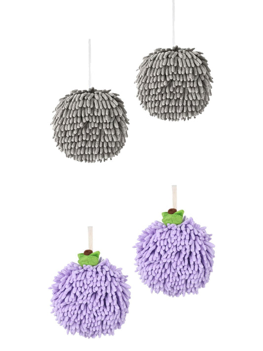 Unique Bargains 4 Pcs Soft Chenille Ball Hand Towels Grey/Purple 6" x 6"
