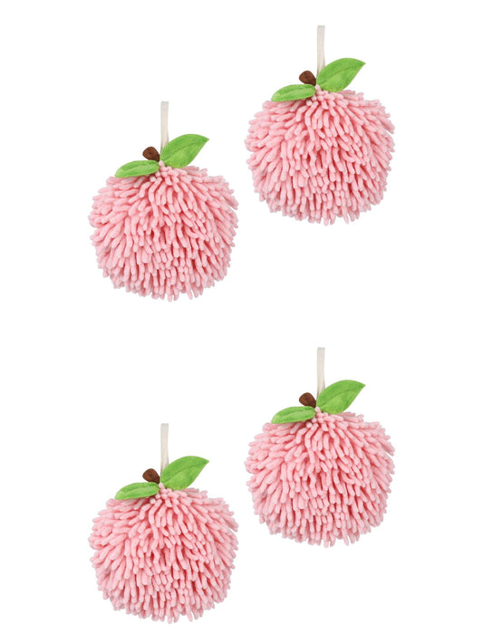 Unique Bargains 4 Pcs Soft Chenille Ball Hand Towels Pink 6" x 6"