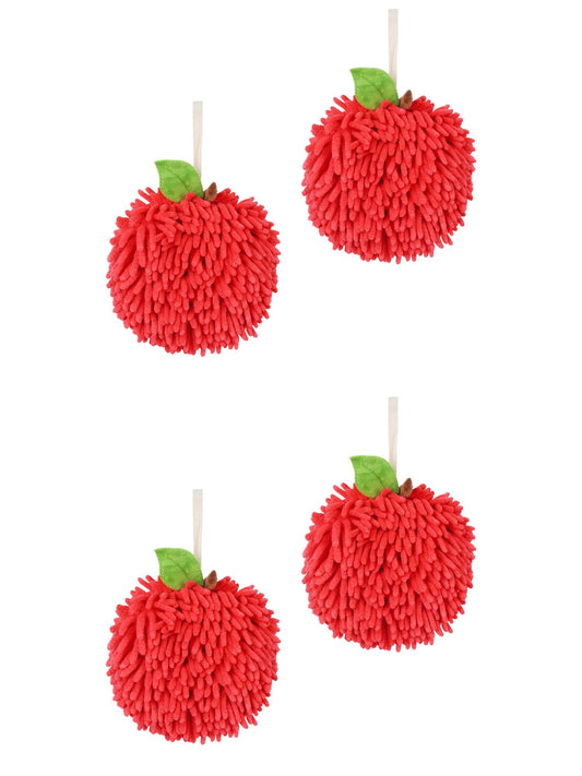 Unique Bargains 4 Pcs Soft Chenille Ball Hand Towels Red 6" x 6"