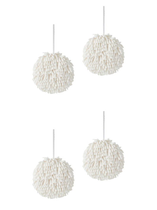 Unique Bargains 4 Pcs Soft Chenille Ball Hand Towels White 6" x 6"