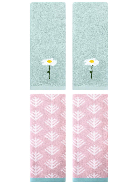Unique Bargains 4 Pcs Soft Cotton Hand Towels Blue/Pink 13" x 30"/14" x 30"