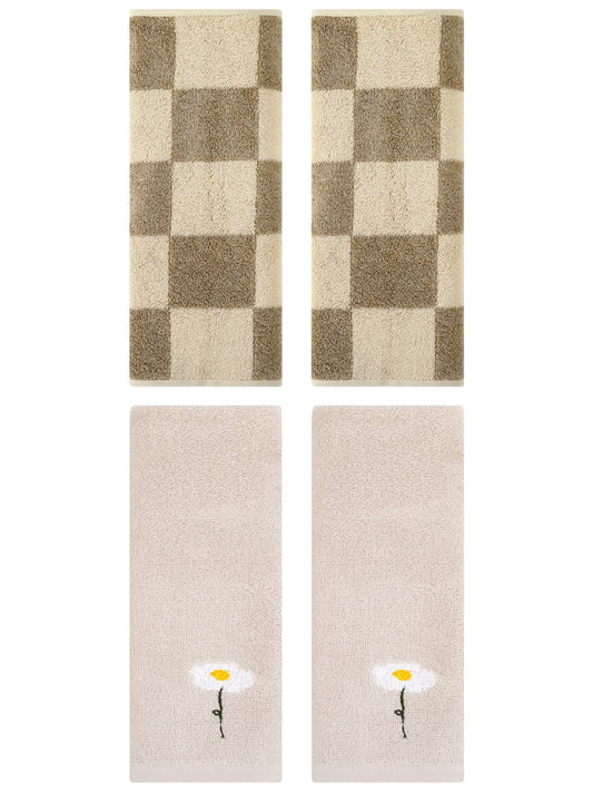 Unique Bargains 4 Pcs Soft Cotton Hand Towels Light Brown/Brown 13" x 30"/14" x 28"