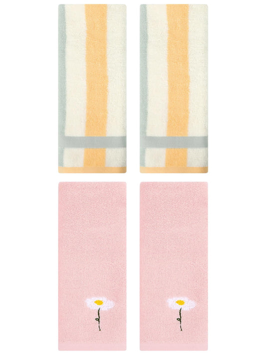 Unique Bargains 4 Pcs Soft Cotton Hand Towels Pink/Blue Orange 13" x 30"/13" x 29"