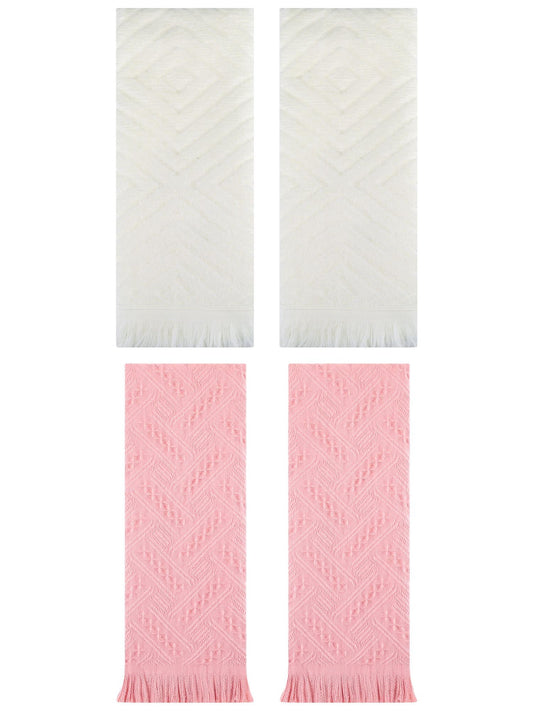 Unique Bargains 4 Pcs Soft Geometric Hand Towels 13" x 29" Beige/Pink