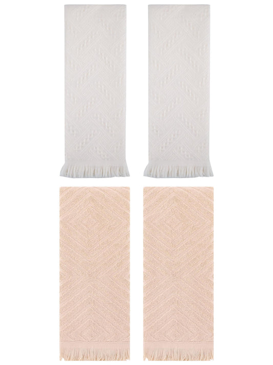 Unique Bargains 4 Pcs Soft Geometric Hand Towels 13" x 29" Brown/Beige