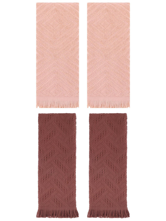Unique Bargains 4 Pcs Soft Geometric Hand Towels 13" x 29" Orange/Brown
