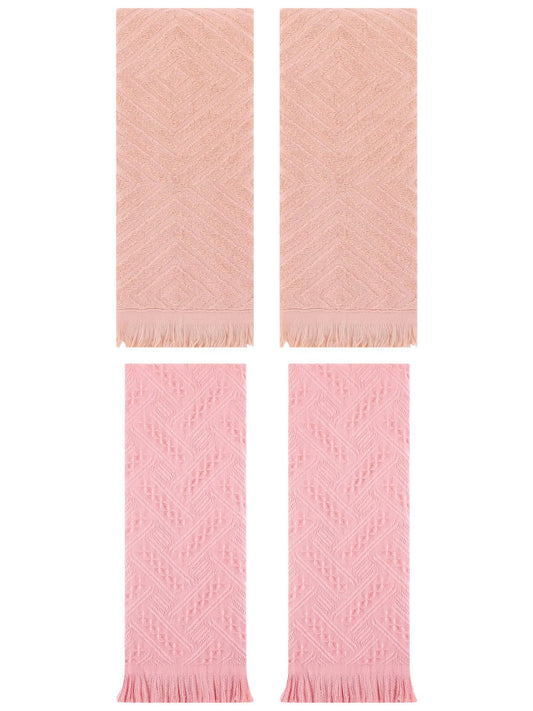 Unique Bargains 4 Pcs Soft Geometric Hand Towels 13" x 29" Orange/Pink
