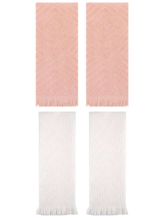 Unique Bargains 4 Pcs Soft Geometric Hand Towels 13" x 29" Orange/White