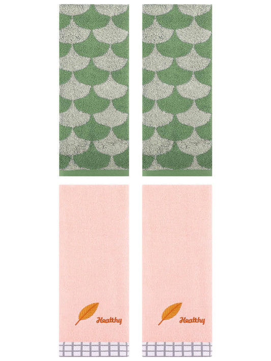 Unique Bargains 4 Pcs Soft Hand Towel 13" x 29" Green/Pink