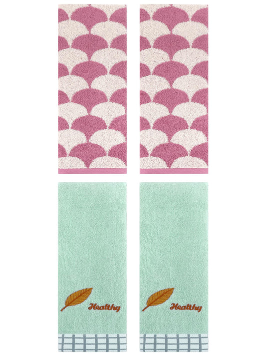 Unique Bargains 4 Pcs Soft Hand Towel 13" x 29" Pink/Blue