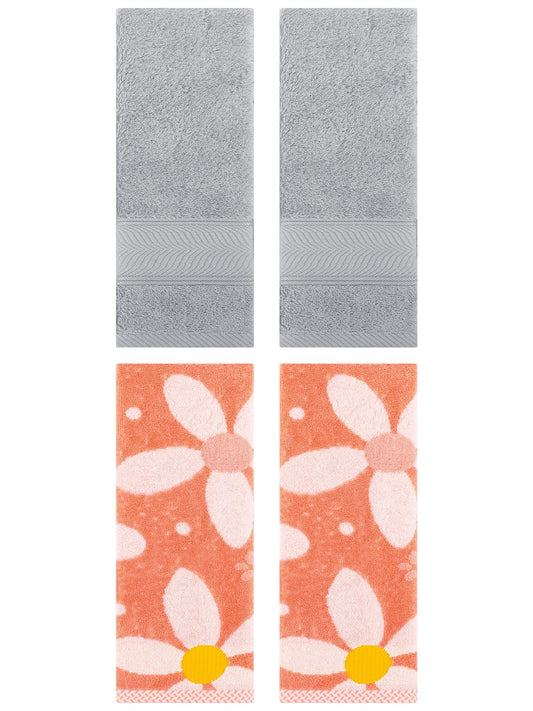 Unique Bargains 4 Pcs Soft Hand Towel Light Grey/Orange 14" x 30"/13" x 29"