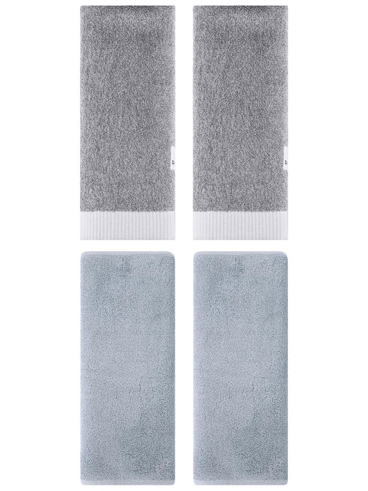 Unique Bargains 4 Pcs Soft Hand Towel Set Light Grey/Grey 13" x 30"/13" x 29"