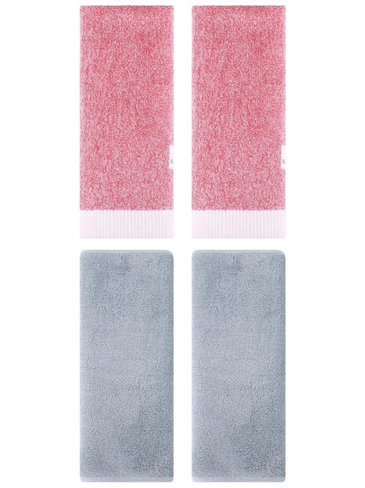 Unique Bargains 4 Pcs Soft Hand Towel Set Light Grey/Pink 13" x 30"/13" x 29"
