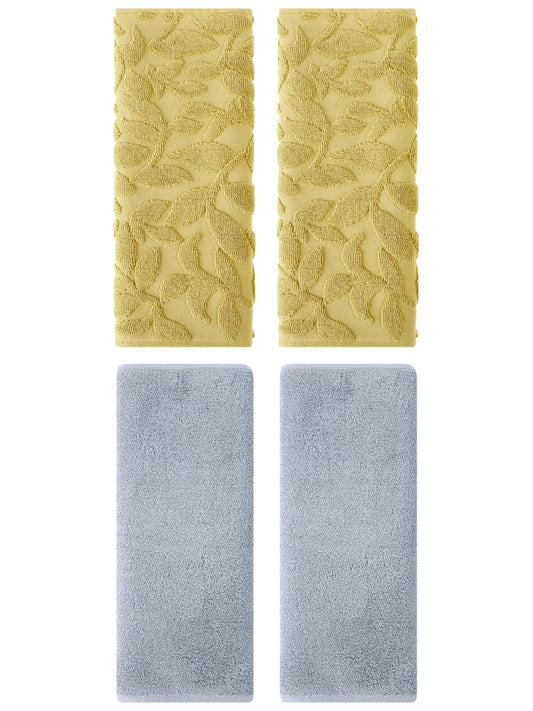 Unique Bargains 4 Pcs Soft Hand Towel Set Light Grey/Yellow 13" x 30"/14" x 30"