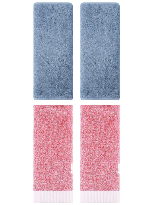 Unique Bargains 4 Pcs Soft Hand Towel Set Light Steel Blue/Pink 13" x 30"/13" x 29"