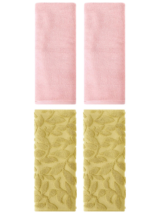 Unique Bargains 4 Pcs Soft Hand Towel Set Pink/Yellow 13" x 30"/14" x 30"