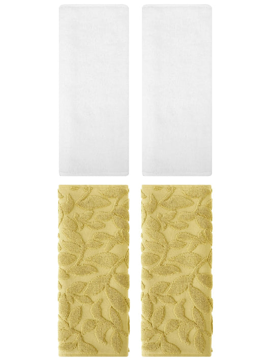 Unique Bargains 4 Pcs Soft Hand Towel Set White/Yellow 13" x 30"/14" x 30"