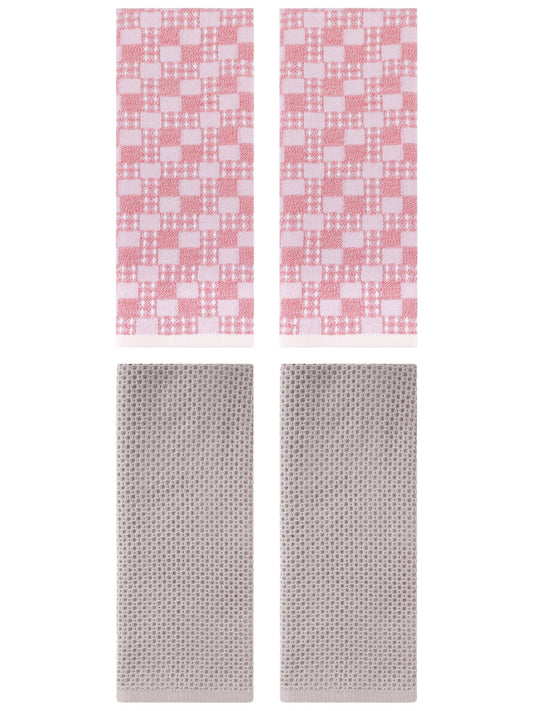 Unique Bargains 4 Pcs Soft Waffle Design Hand Towel Camel/Pink 13" x 30"/13" x 28"