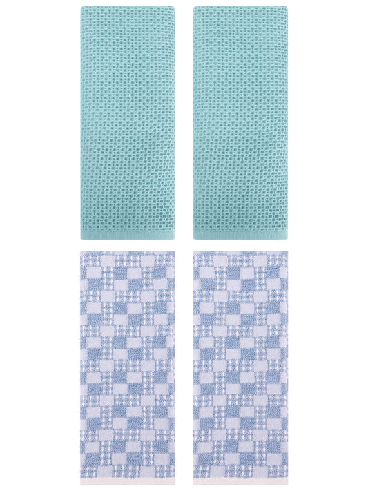 Unique Bargains 4 Pcs Soft Waffle Design Hand Towel Light Blue/Blue 13" x 30"/13" x 28"
