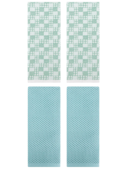 Unique Bargains 4 Pcs Soft Waffle Design Hand Towel Light Blue/Green 13" x 30"/13" x 28"