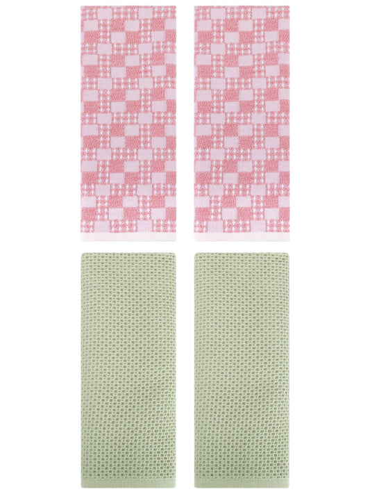 Unique Bargains 4 Pcs Soft Waffle Design Hand Towel Light Green/Pink 13" x 30"/13" x 28"