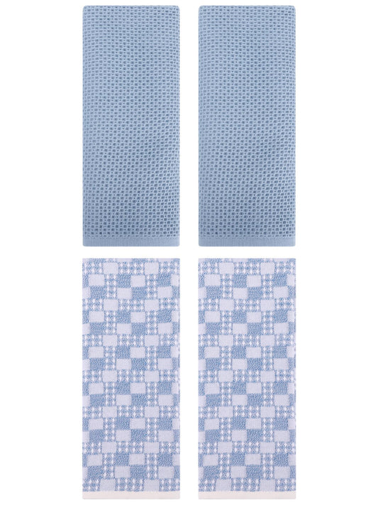 Unique Bargains 4 Pcs Soft Waffle Design Hand Towel Steel Blue/Blue 13" x 30"/13" x 28"