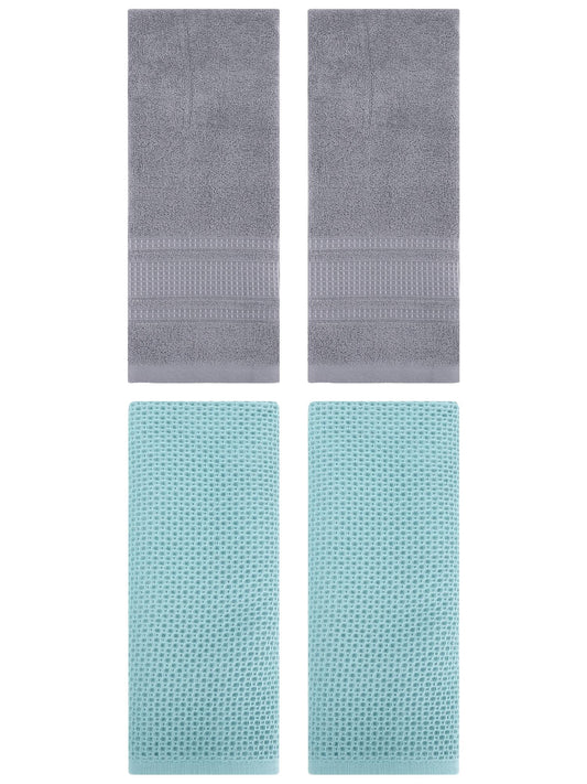 Unique Bargains 4 Pcs Soft Waffle Hand Towel Light Blue/Grey 13" x 30"/13" x 29"