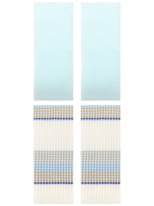 Unique Bargains 4 Pcs Soft Waffle Hand Towel Light Cyan/Beige Yellow 13" x 30"/13" x 29"