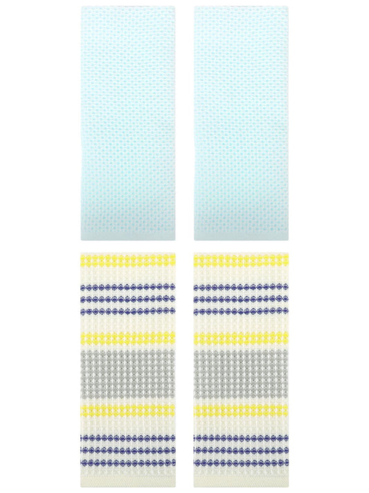 Unique Bargains 4 Pcs Soft Waffle Hand Towel Light Cyan/Blue Yellow 13" x 30"/13" x 29"