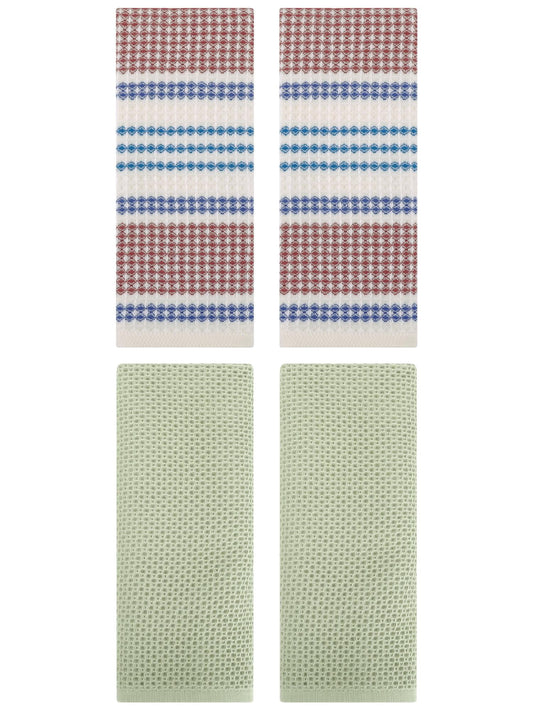 Unique Bargains 4 Pcs Soft Waffle Hand Towel Light Green/Blue Brown 13" x 30"/13" x 29"