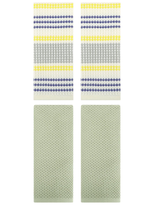 Unique Bargains 4 Pcs Soft Waffle Hand Towel Light Green/Blue Yellow 13" x 30"/13" x 29"