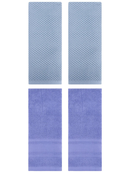 Unique Bargains 4 Pcs Soft Waffle Hand Towel Steel Blue/Dark Blue 13" x 30"/13" x 29"
