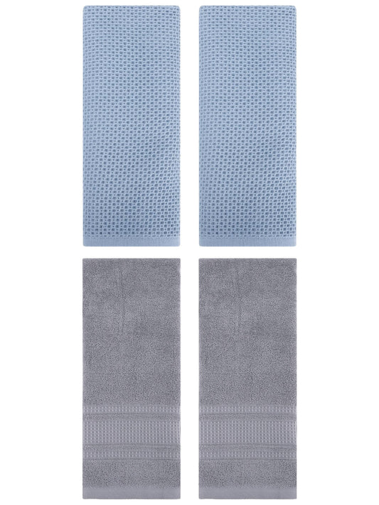 Unique Bargains 4 Pcs Soft Waffle Hand Towel Steel Blue/Grey 13" x 30"/13" x 29"