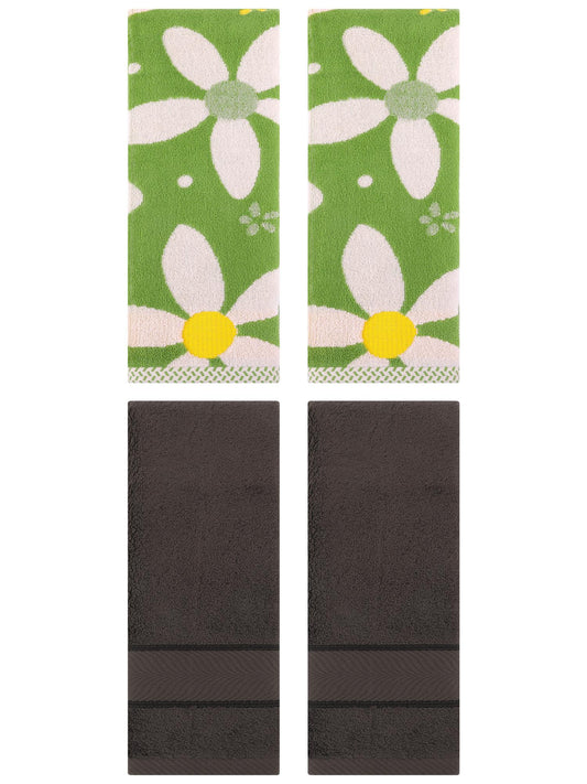 Unique Bargains 4 Pcs Sold Striped Cotton Hand Towels Dark Brown/Green 14" x 30"/13" x 29"