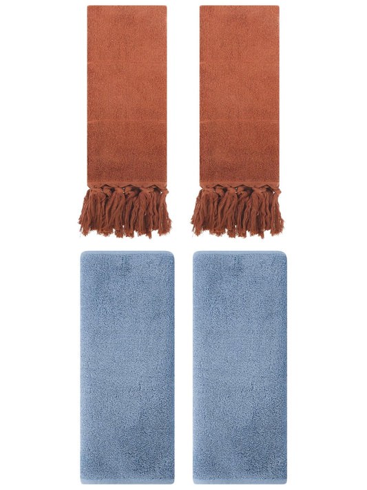 Unique Bargains 4 Pcs Solid Cotton Hand Towels Brown/Light Steel Blue 14" x 30"/13" x 30"