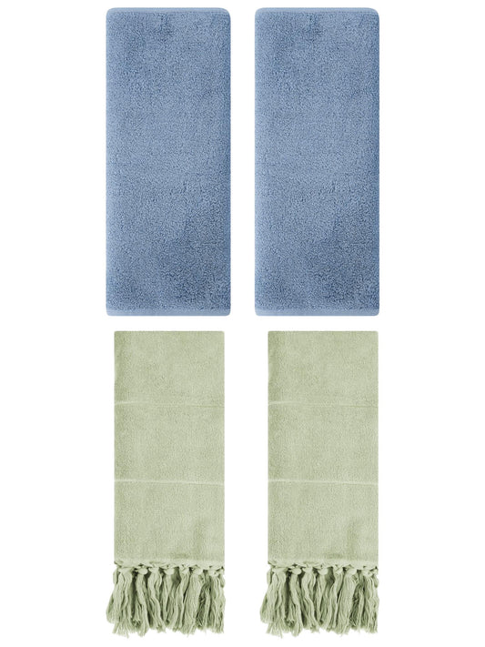 Unique Bargains 4 Pcs Solid Cotton Hand Towels Green/Light Steel Blue 14" x 30"/13" x 30"