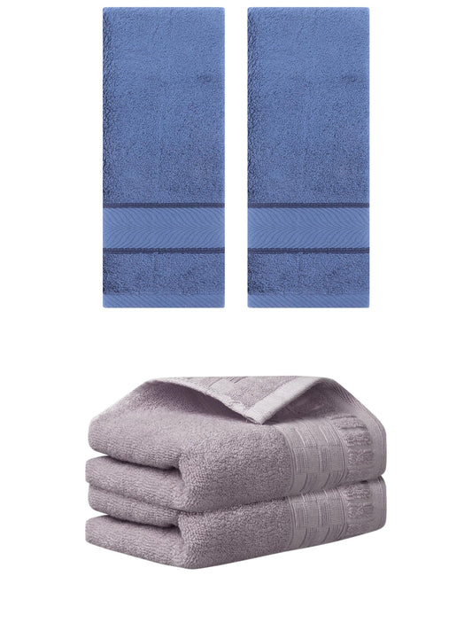 Unique Bargains 4 Pcs Solid Hand Towel 14" x 30" Purple/Light Blue